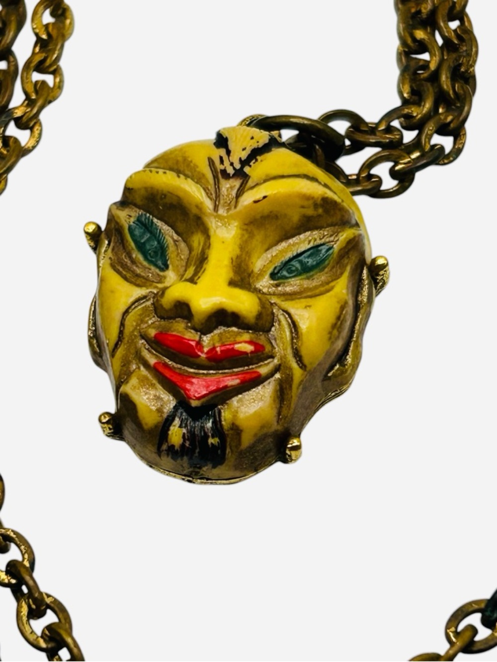 Vintage Coro Asian Man Mask Necklace Rare